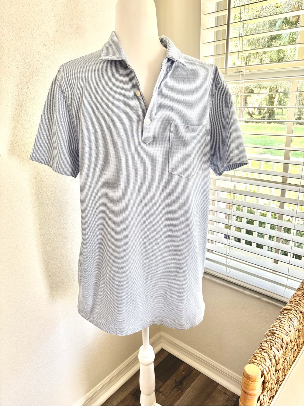 Banana Republic Light Blue Striped Polo with Chest Pocket